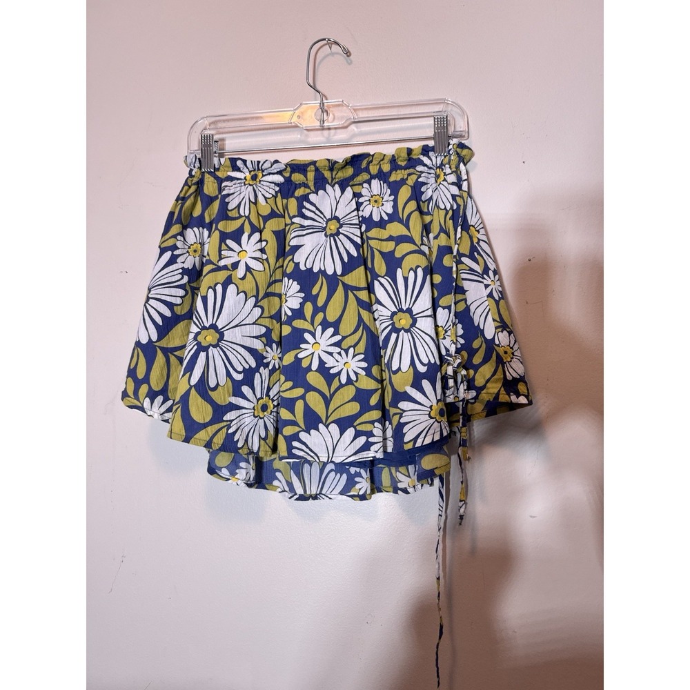 Women's Cotton Aerie blue white yellow daisy skirt size medium